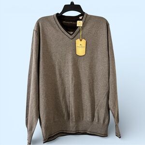 Tommy Bahama Johnny Cashmere V-Neck Sweater Mens L Almond Heather Cashmere Blend